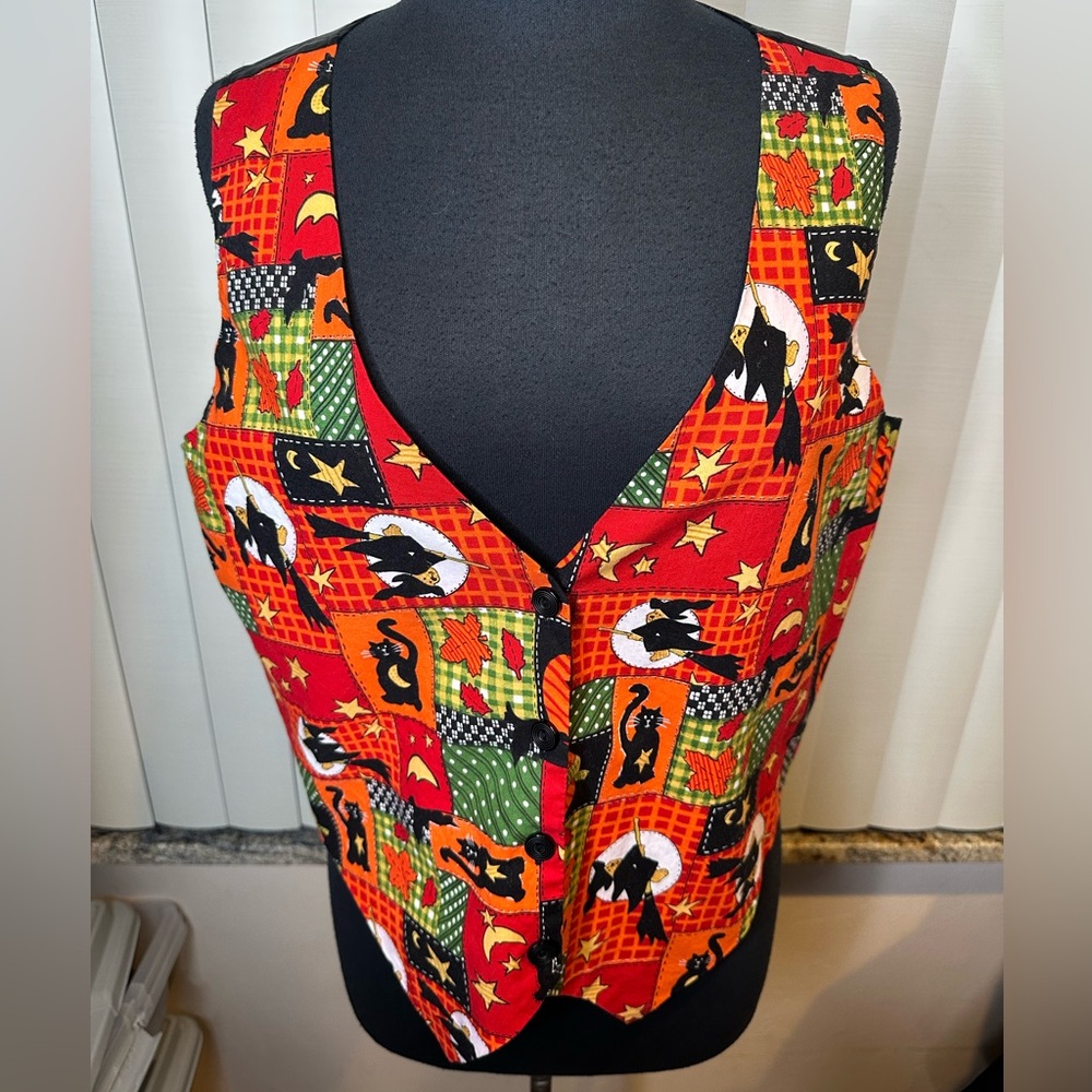 Basic Editions Halloween Vest Patchwork Design Bl… - image 4